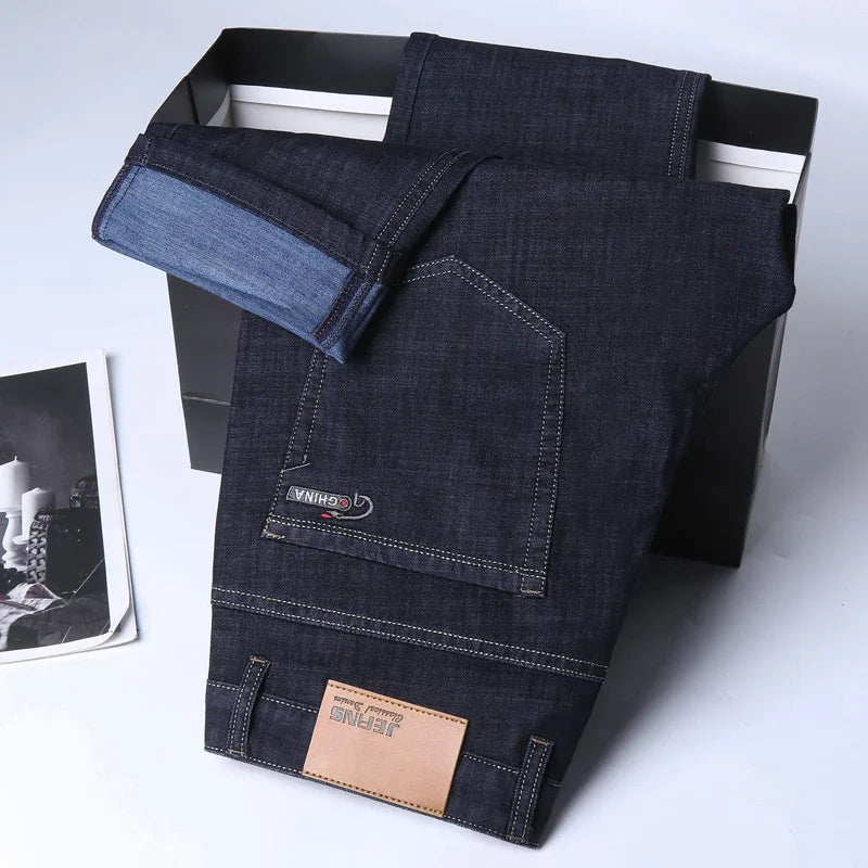 Men's Ice Silk Thin Straight Denim Jeans – Lightweight Business Casual Trousers