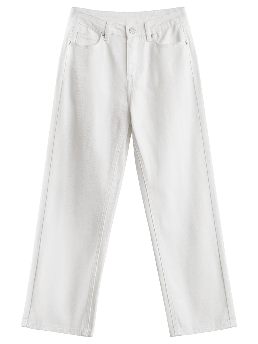 Women's White Slim High Waist Straight Leg Pants – Cotton Casual Trousers