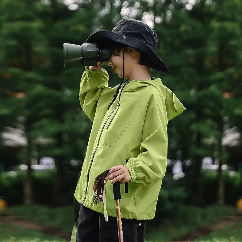 Boys Hooded Waterproof Windbreaker Jacket – Solid Casual Outerwear Ages 2–12