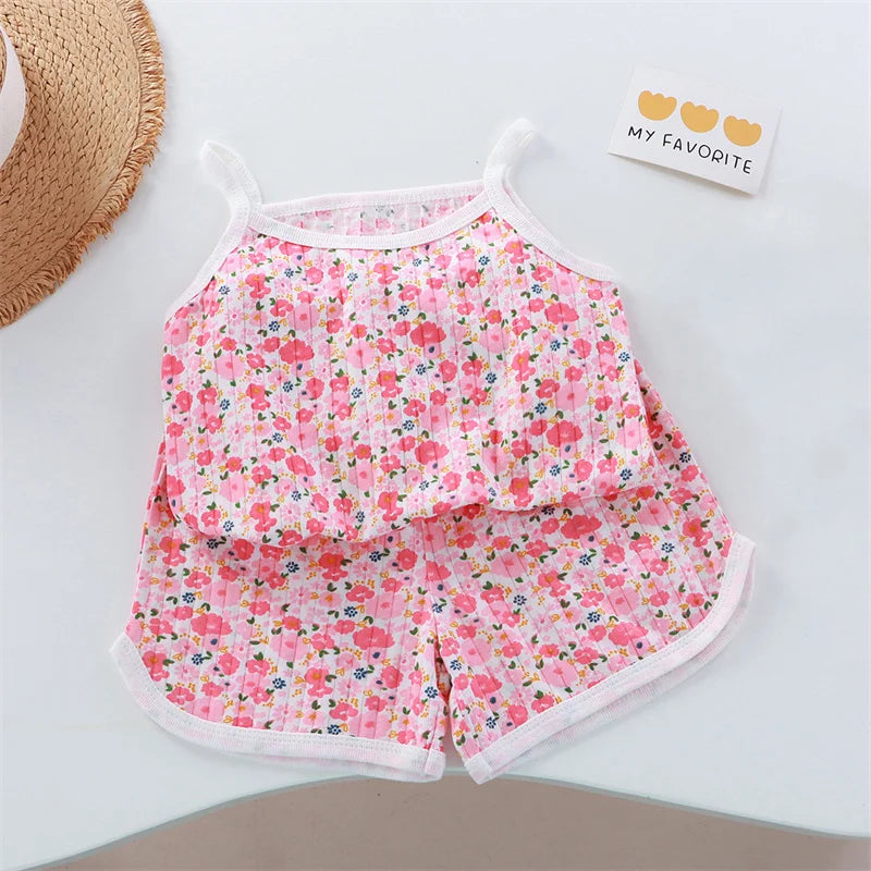 Girls Sleeveless Vest & Shorts Loungewear Set – Thin Cotton Summer 2-Piece