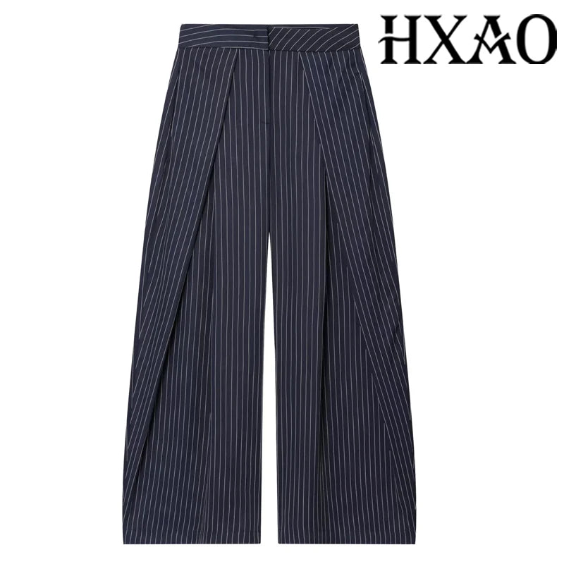 Women's Minimalist Pleated Stripe Wide Leg Suit Pants – Casual Office Oversize Trousers
