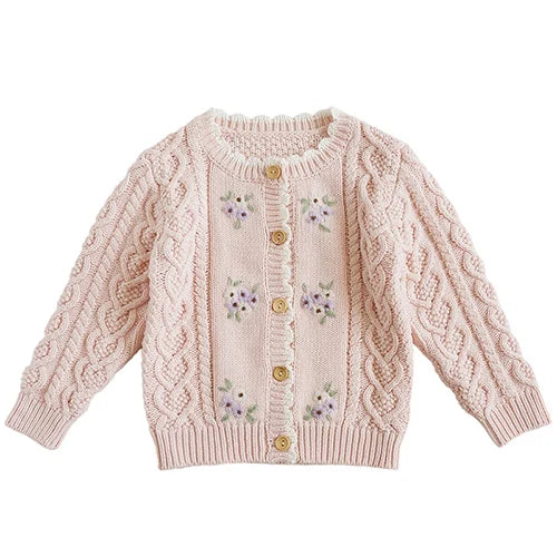 Kids Cartoon Print Knit Cardigan Coat – Casual Long Sleeve Sweater Jacket