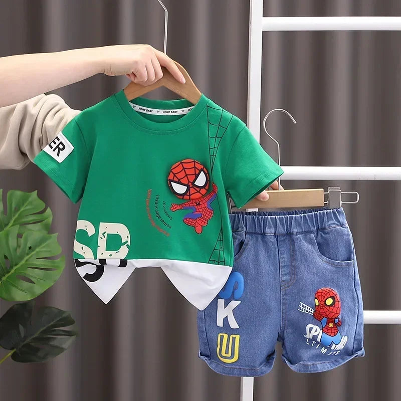 Boys Spiderman Short Sleeve T-Shirt & Jeans Set – Fashion 2-Piece Summer Outfit