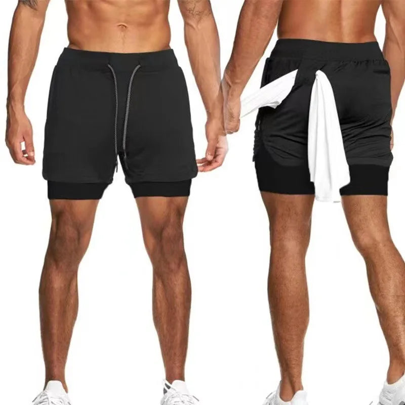Men Running Shorts Gym Sports Shorts 2 in 1 Quick Dry Workout Training Gym Fitness Jogging Short Pants Summer Men Shorts