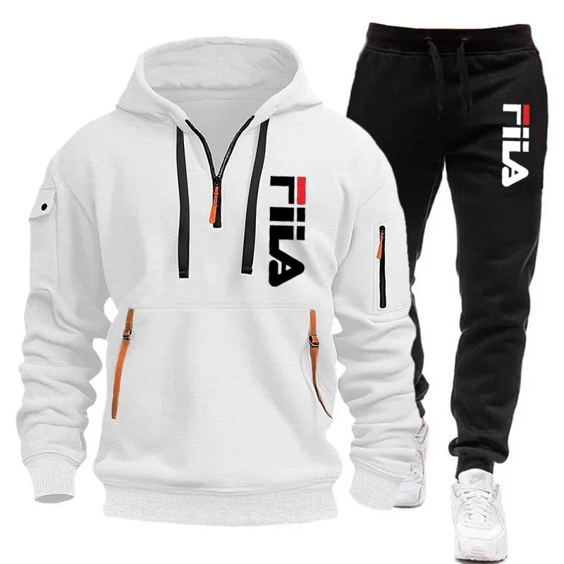 Men's Hooded Pullover & Sports Pants Outdoor Set – Multi-Pocket 2-Piece Tracksuit