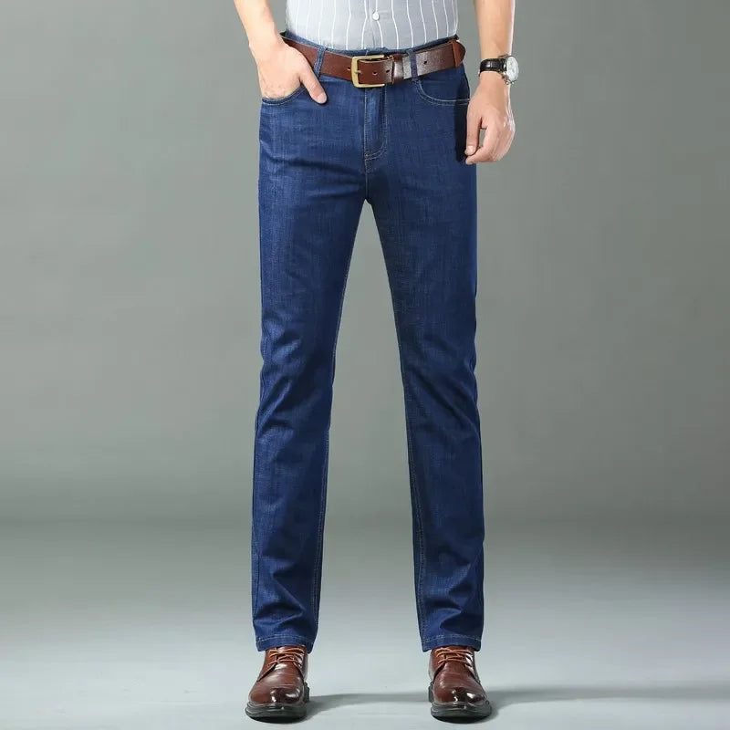 Men's Ice Silk Thin Straight Denim Jeans – Lightweight Business Casual Trousers