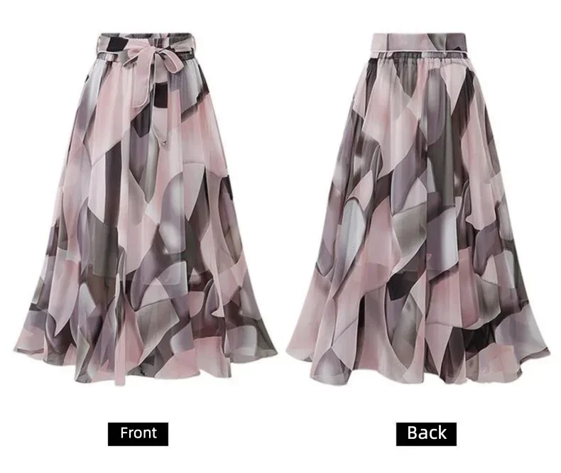 Women's Floral Print Chiffon A-Line Beach Midi Skirt – Casual Elastic Waist Plus Size
