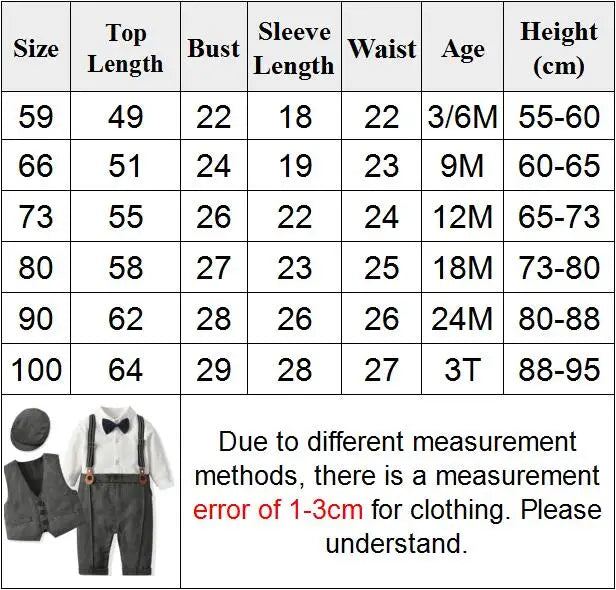 Newborn Boy Formal Clothes Set Infant Boy Gentleman Birthday Romper Outfit With Hat Vest Long Sleeve Infant Jumpsuit Suit Formal
