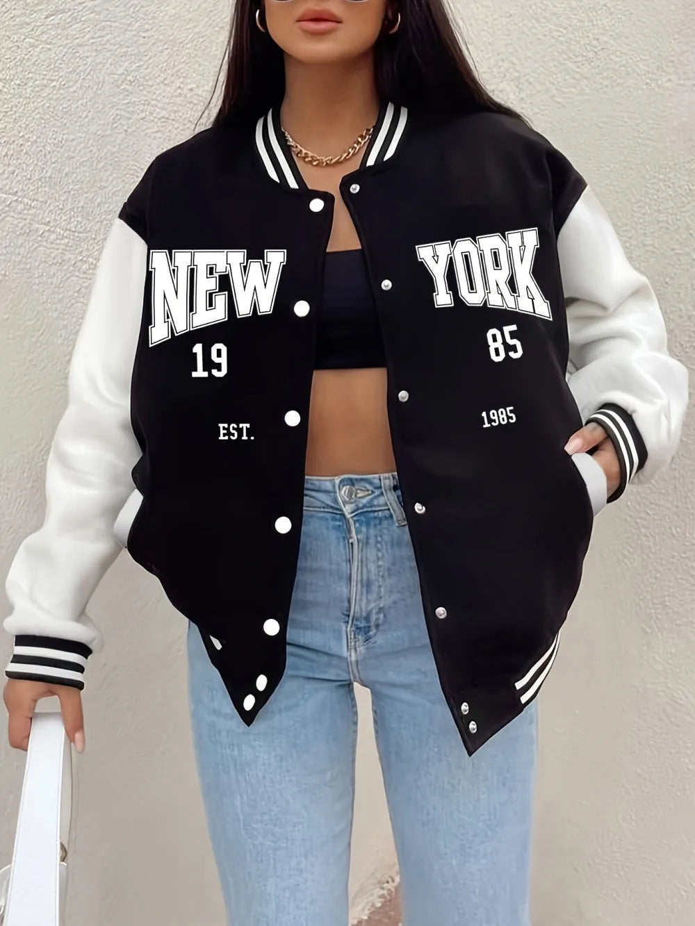 New York 1985 Letter Prints Coats Womens Comfortable Loose Baseball Jersey Fleece Warm Soft Jackets Casual Pocket Woman Clothes