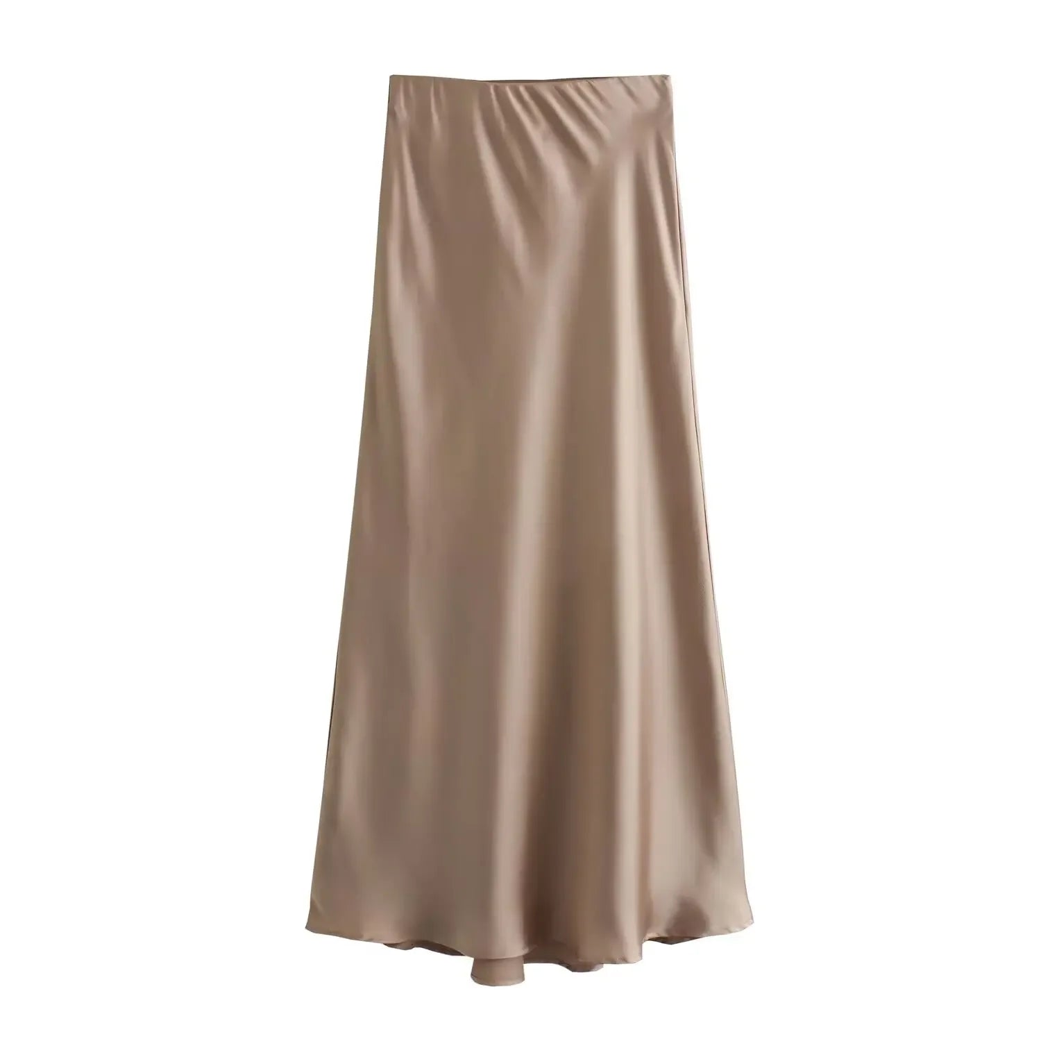 Women's Black Satin High Waist Midi Skirt – Elegant Office Summer Skirt