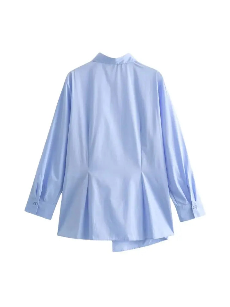 Women's Chic Long Sleeve Button-Up Blouse Fashion Bow Tied Shirt Stylish Female Top