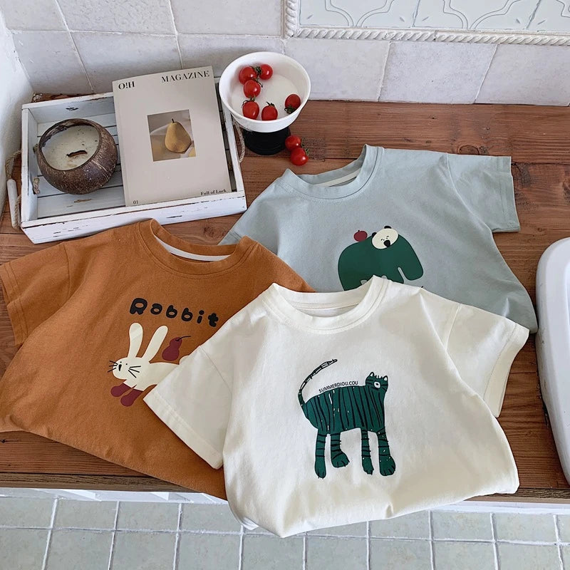 Kids Cartoon Fashion Short Sleeve T-Shirt – Crewneck Casual Cotton Top