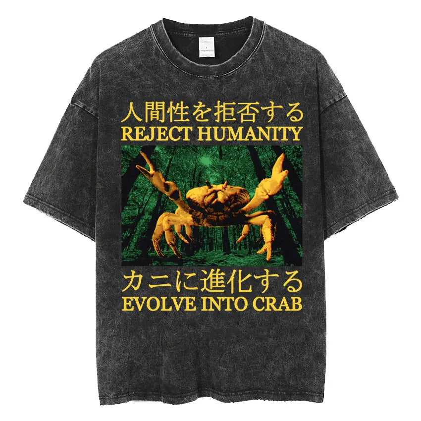 Men's Japanese Frog Retro Washed Oversized T-Shirt – Funny Graphic Streetwear Tee