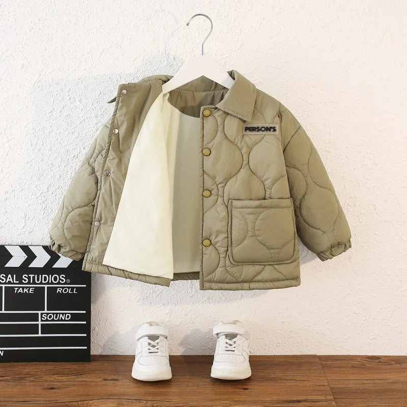 Kids Fleece Down Padded Warm Jacket – Windproof Hooded Winter Coat