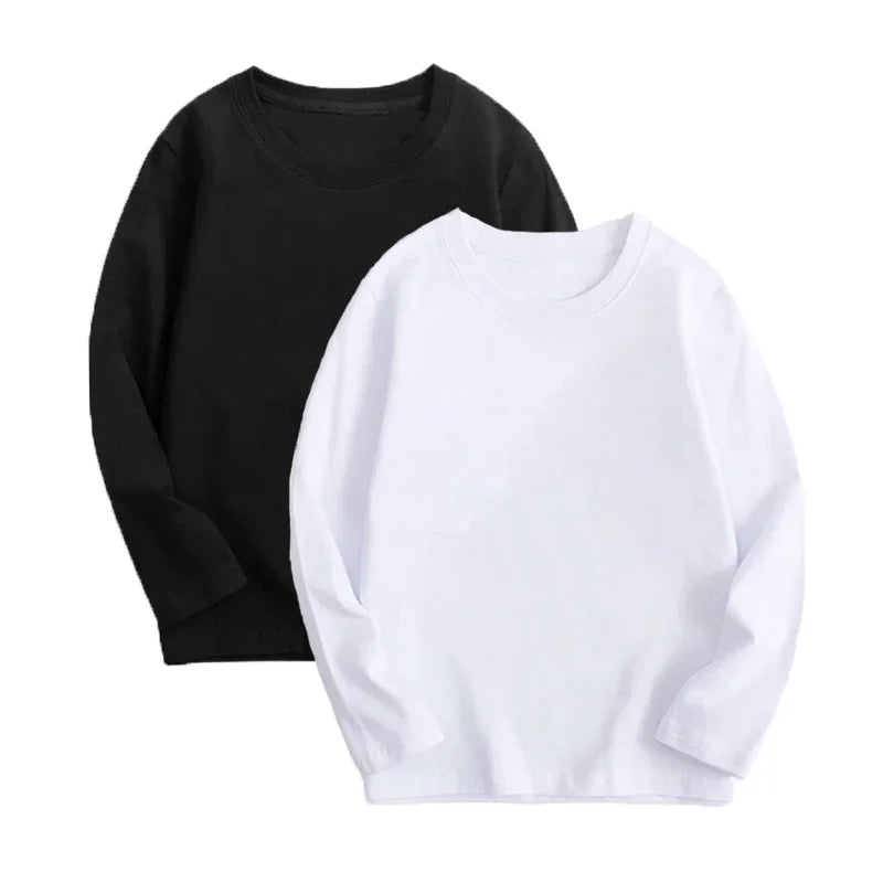Kids White Cotton Long Sleeve T-Shirt – Classic Casual Top for Boys & Girls