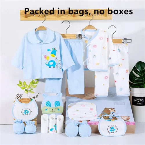 Lawadka 18piece/lot Newborn Baby Clothes For Girls Boys Sets 100% Cotton Infant Spring Autumn Soft Boy Clothing New born Hat Bib