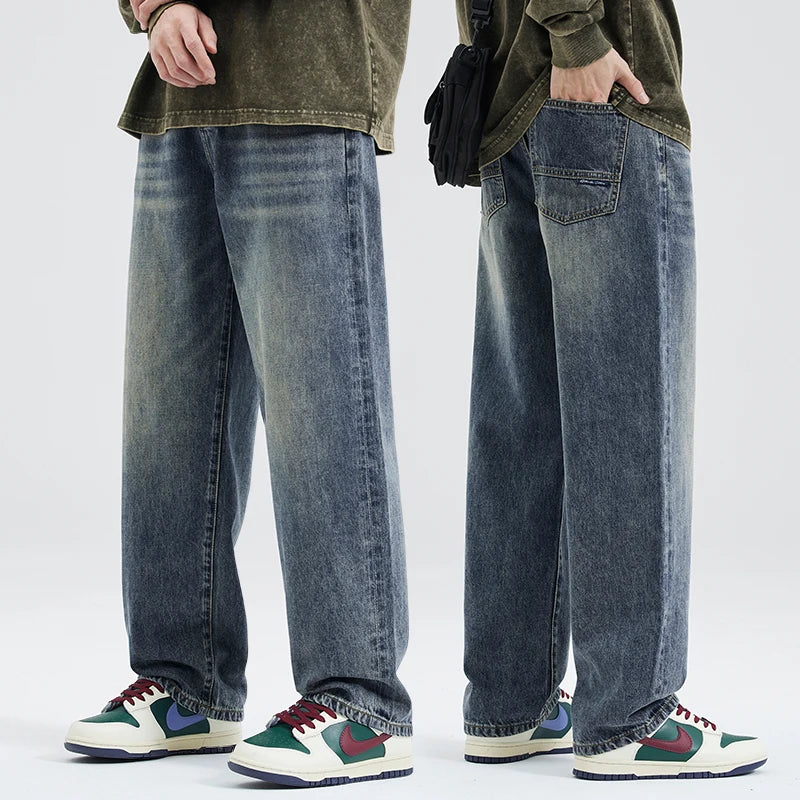 Men's Y2K Vintage Baggy Wide Leg Jeans – Korean Oversize Straight Denim Trousers