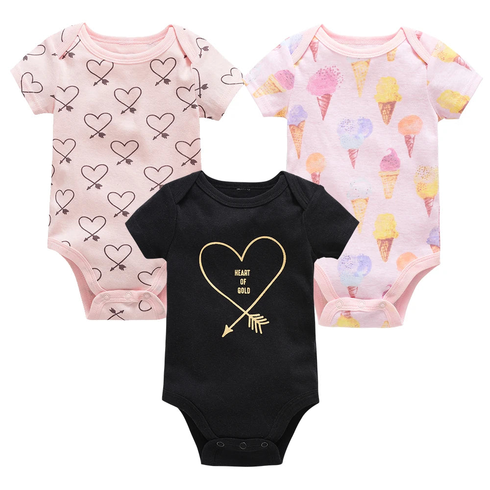 Baby Girls Cotton Short Sleeve Bodysuit – Newborn Onesie 3–6 Pack