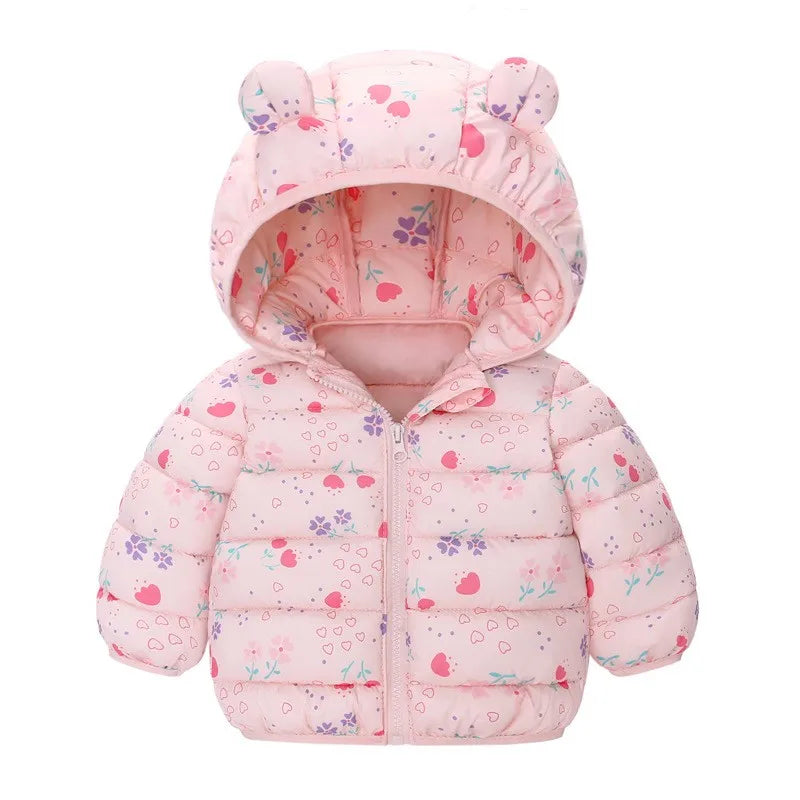 Kids Cartoon Dinosaur Hooded Warm Jacket – Lightweight Winter Outerwear Ages 0–5
