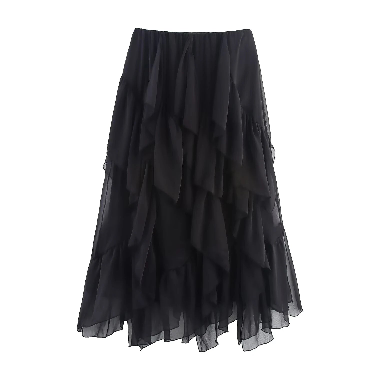 European and American style 2025 summer new product women's clothing design sense layered decoration mid waist MIDI skirt