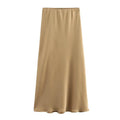 Women's Black Satin High Waist Midi Skirt – Elegant Office Summer Skirt