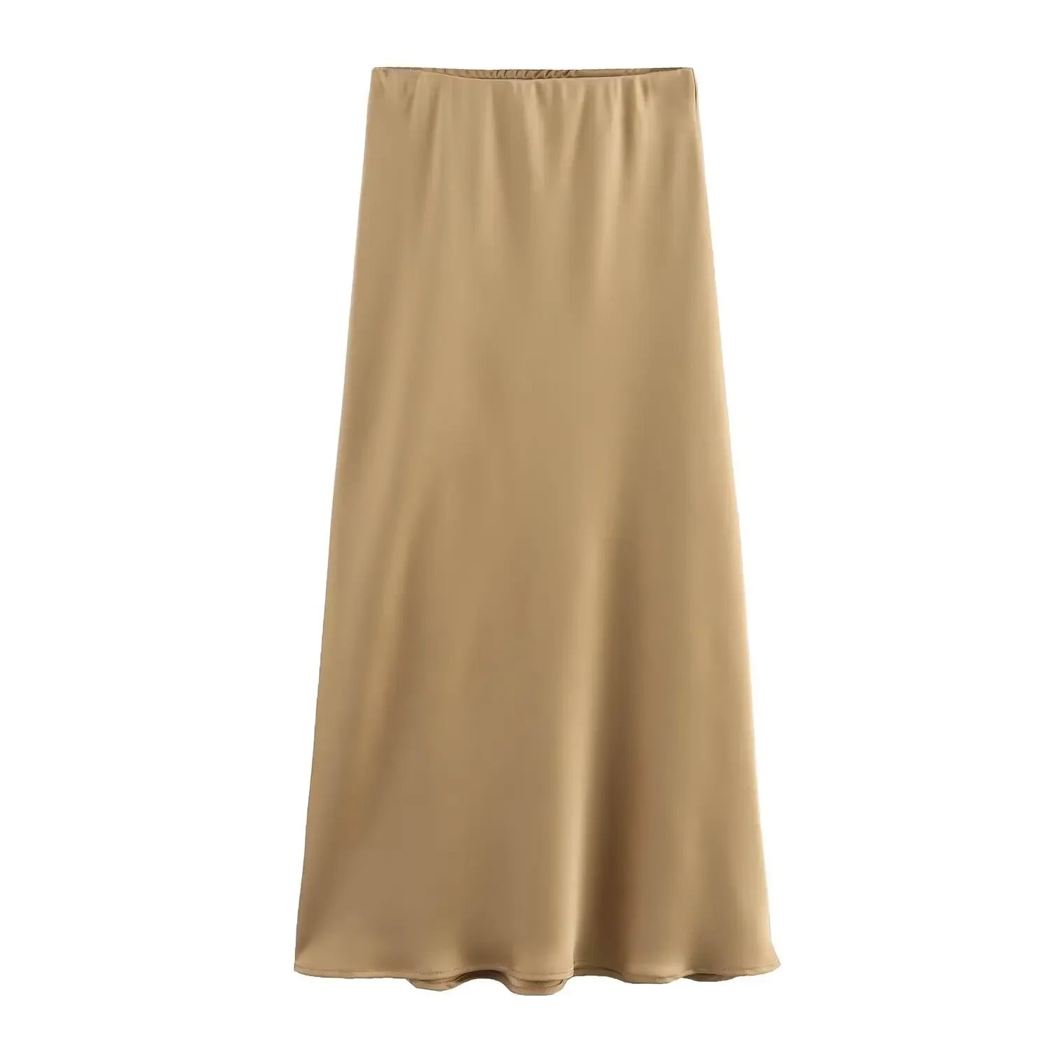 Women's Black Satin High Waist Midi Skirt – Elegant Office Summer Skirt