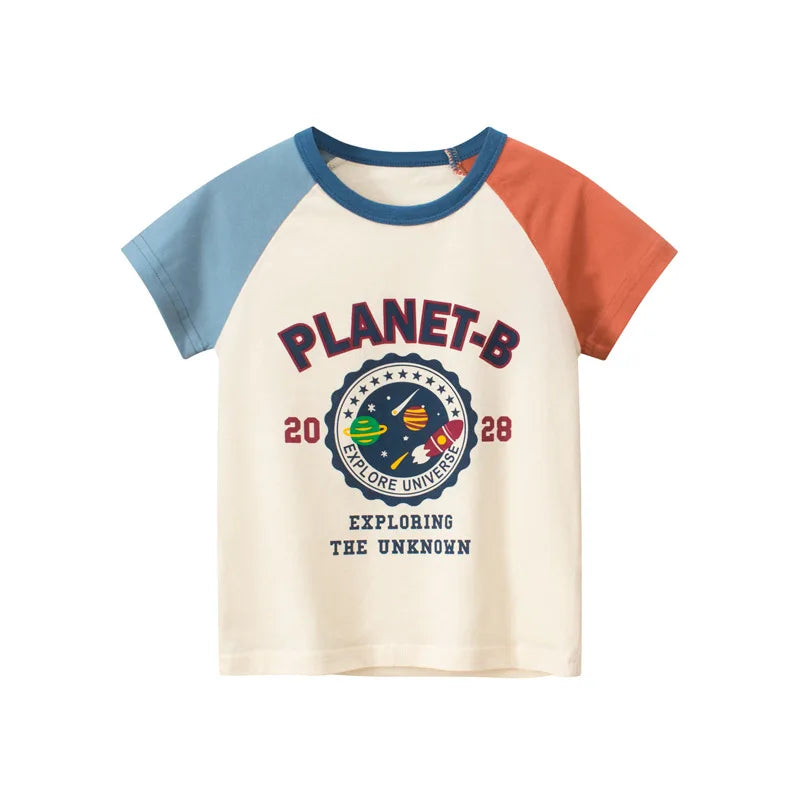 Boys Graffiti Print Short Sleeve T-Shirt – Car, Dinosaur & Shark Cotton Tee