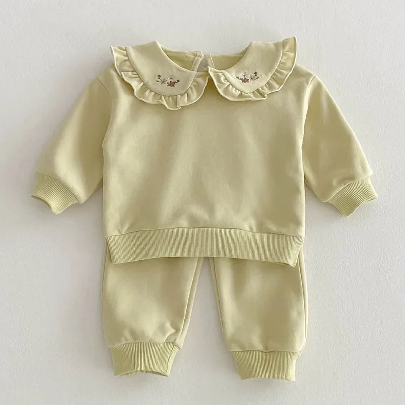 2025 New Spring 0-4Yrs Infant Baby Girls Clothing Set Long Sleeved Cotton Embroidery Pullover+Pants Toddler Baby Clothes Suit