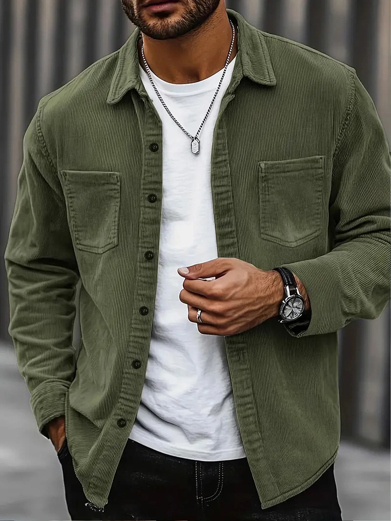 Men's Slim Fit Corduroy Long Sleeve Shirt – Wrinkle-Free Business Casual Office Shirt