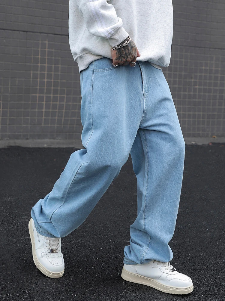 Men's Cotton Baggy Y2K Jeans – Elastic Waist Wide Leg Loose Denim Trousers