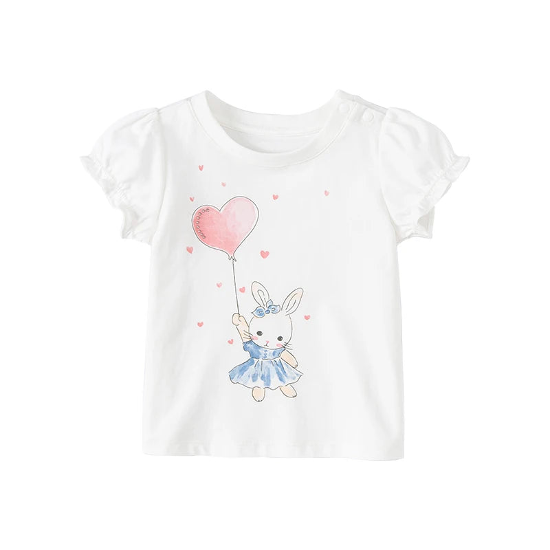 Baby Girl Cartoon Puff Sleeve T-Shirt – Soft White Kids Tee