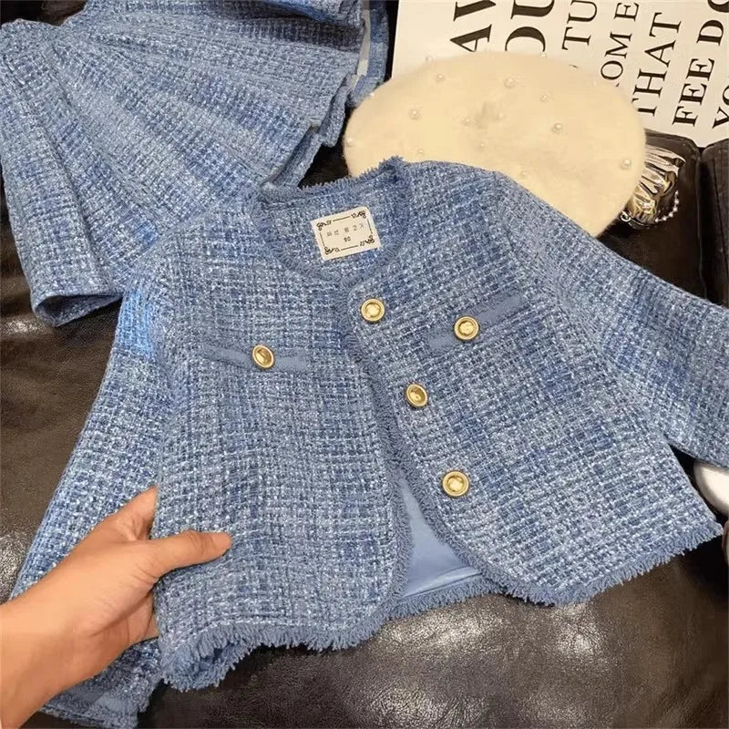 Children's Clothing Sets Plaid Cardigan + Pleated Skirt 2pcs Sets Kids Clothes Girls Skirt Sets Toddler Girl Clothes
