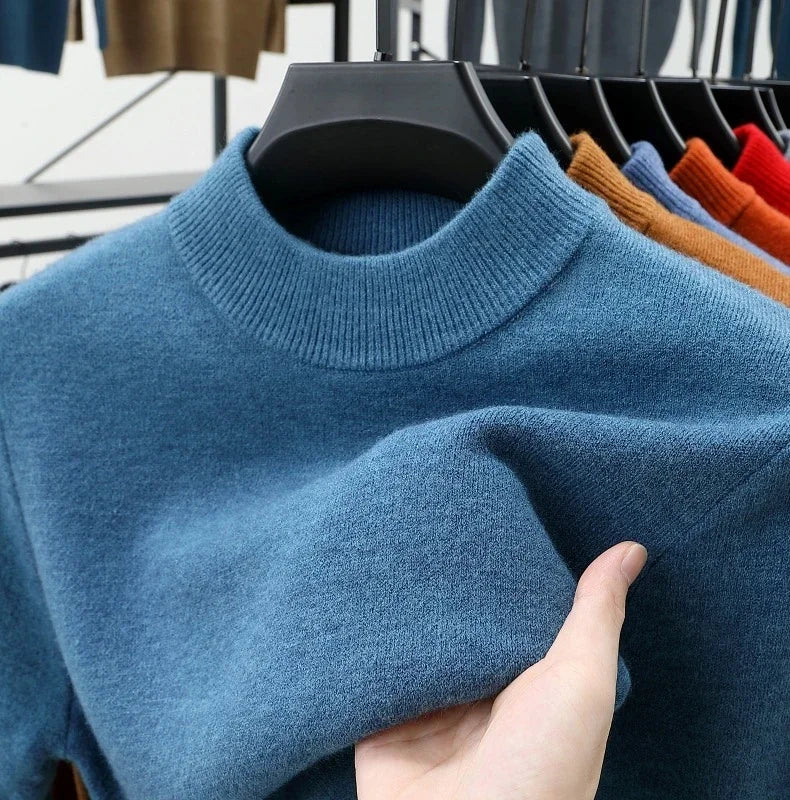 Mens Crew Neck Wool Pullover for Men Clothes Black Sweater Winter Warm Sweater Middle Aged Spring Casual Tops to Father Gift