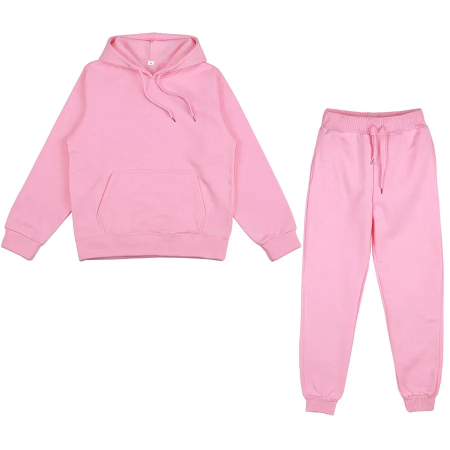 Men's Solid Color Hoodie & Pants 2-Piece Set – Casual Sports Tracksuit