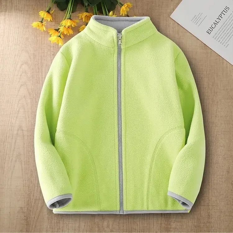 Kids Hooded Double Fleece Zip Jacket – Windproof Warm Coat Ages 2–14
