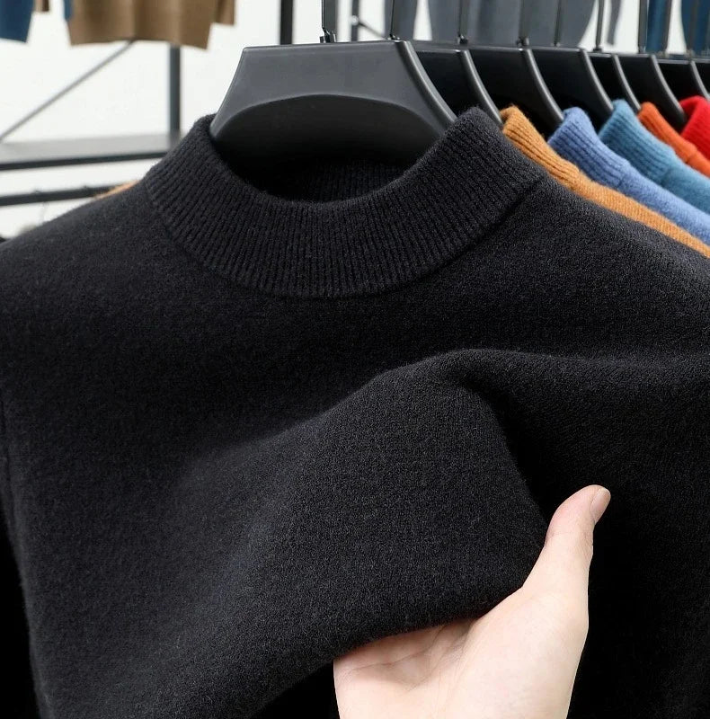 Mens Crew Neck Wool Pullover for Men Clothes Black Sweater Winter Warm Sweater Middle Aged Spring Casual Tops to Father Gift