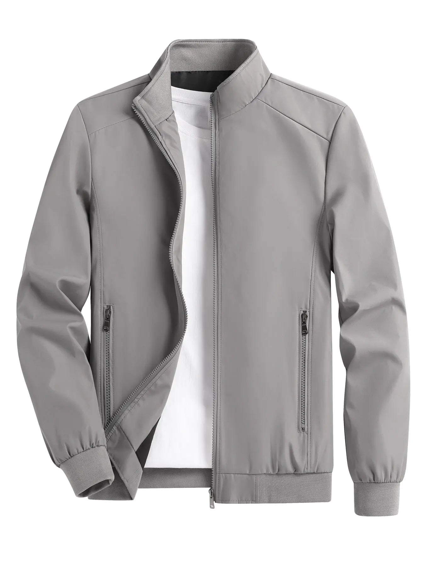 Men's Solid Stand Collar Cardigan Jacket – Casual Outdoor Sports Coat