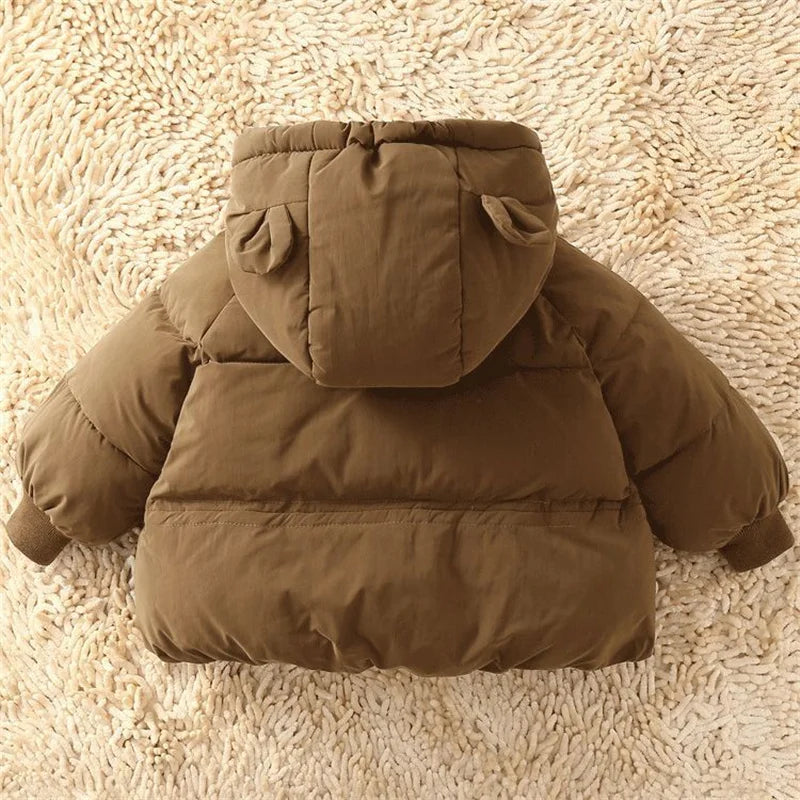 Kids Solid Color Hooded Down Coat – Warm Winter Jacket for Boys & Girls