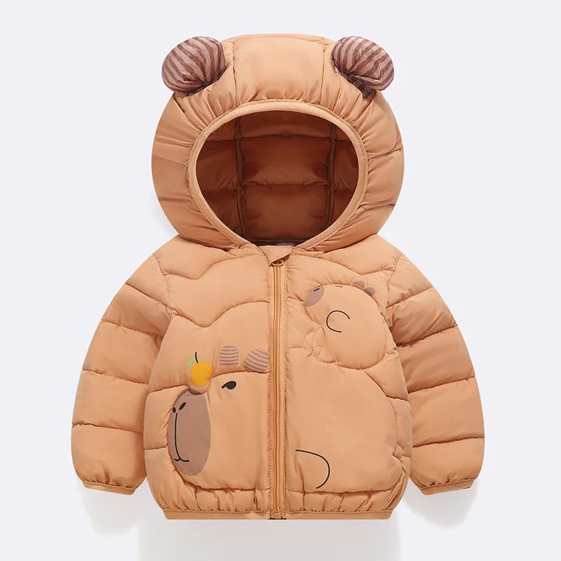 Kids Cartoon Print Thick Hooded Down Cotton Coat – Warm Winter Outerwear Ages 2–6