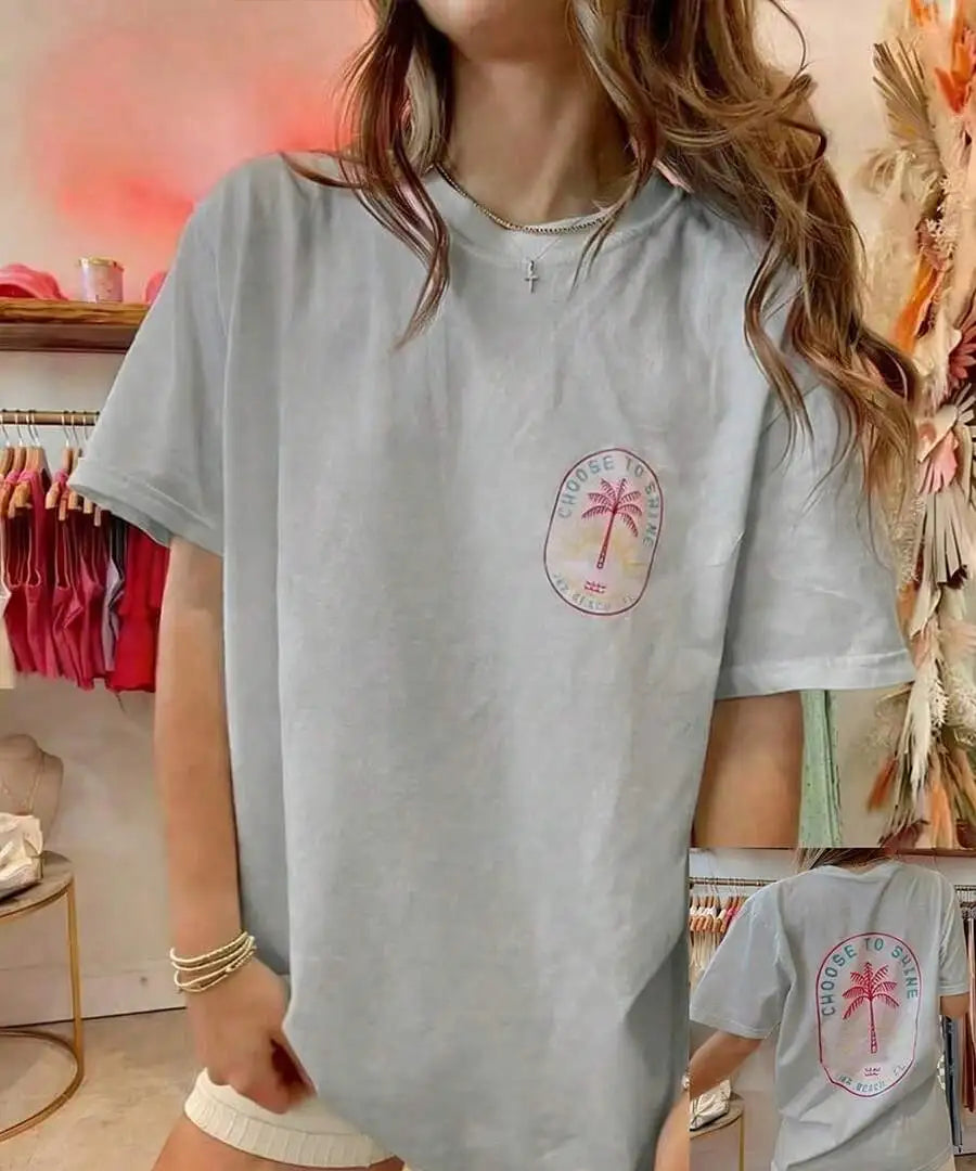 Women's Y2K Coconut Tree Graphic Oversized T-Shirt – Short Sleeve Round Neck Loose Tee