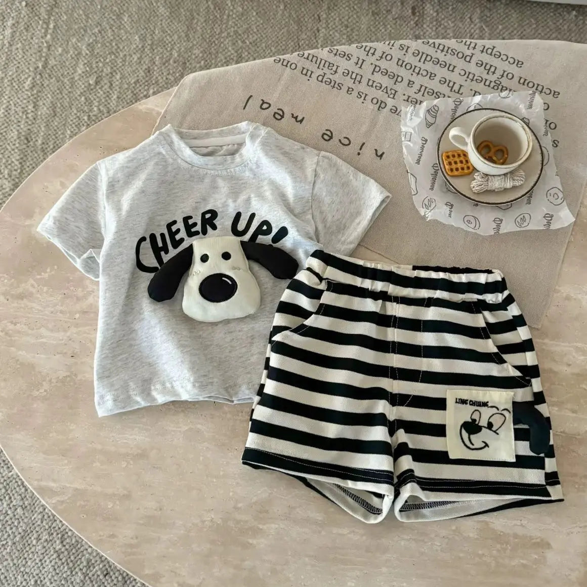 Kids 3D Puppy Print Short Sleeve & Shorts Set – Cute 2-Piece Summer Outfit