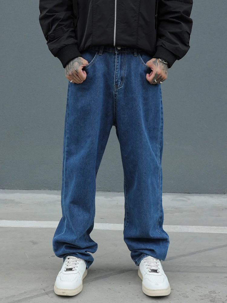 Men's Cotton Baggy Y2K Jeans – Elastic Waist Wide Leg Loose Denim Trousers