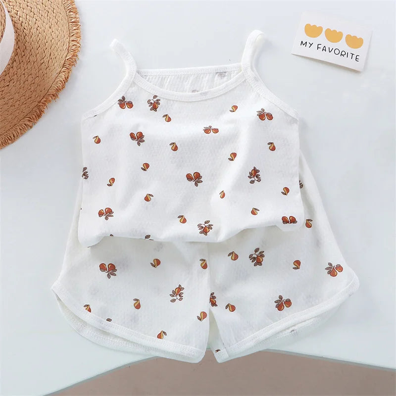 Girls Sleeveless Vest & Shorts Loungewear Set – Thin Cotton Summer 2-Piece