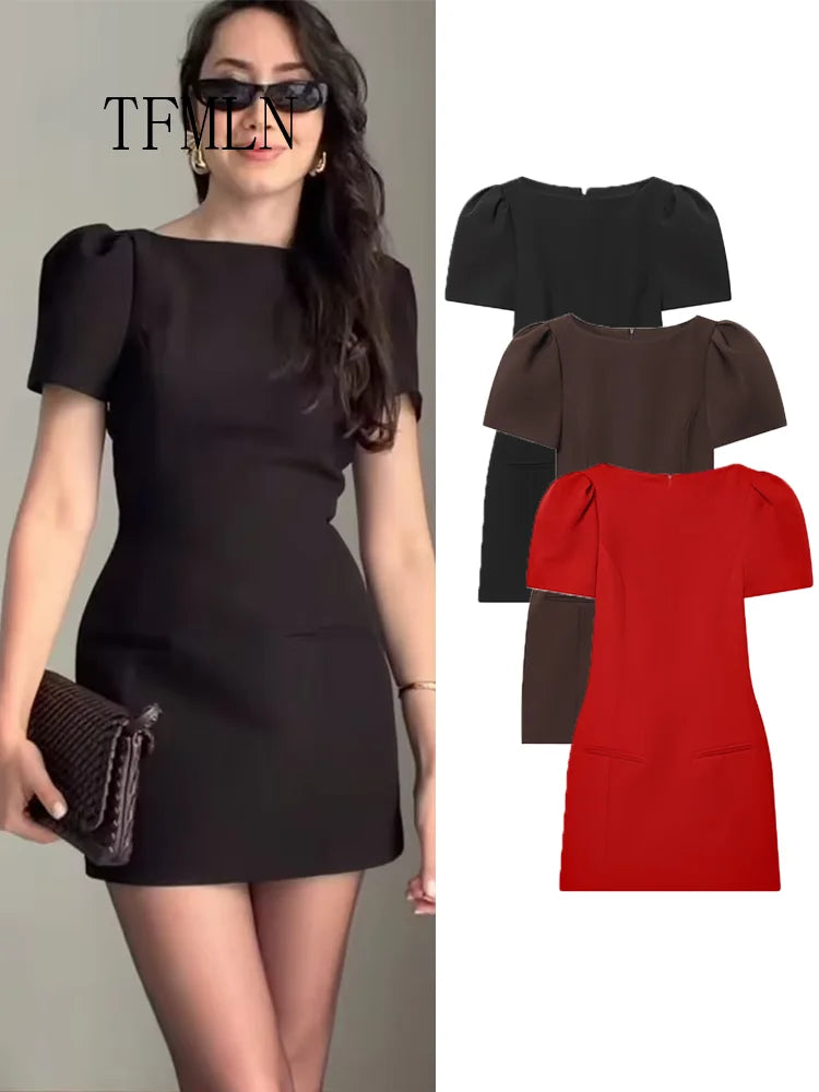 Women's Slim Fit High Waist Bodycon Mini Dress – Short Sleeve Solid Commuter Dress