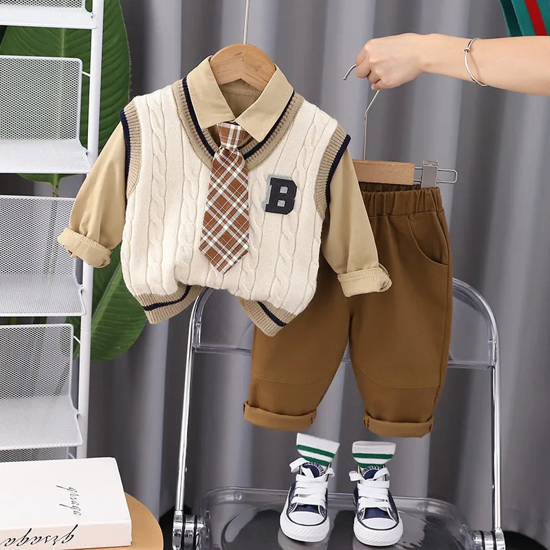 New Spring Autumn Baby Boys Clothes Suit Children Casual Vest Shirt Pants 3Pcs/Set Kids Outfits Toddler Costume Infant Tracksuit