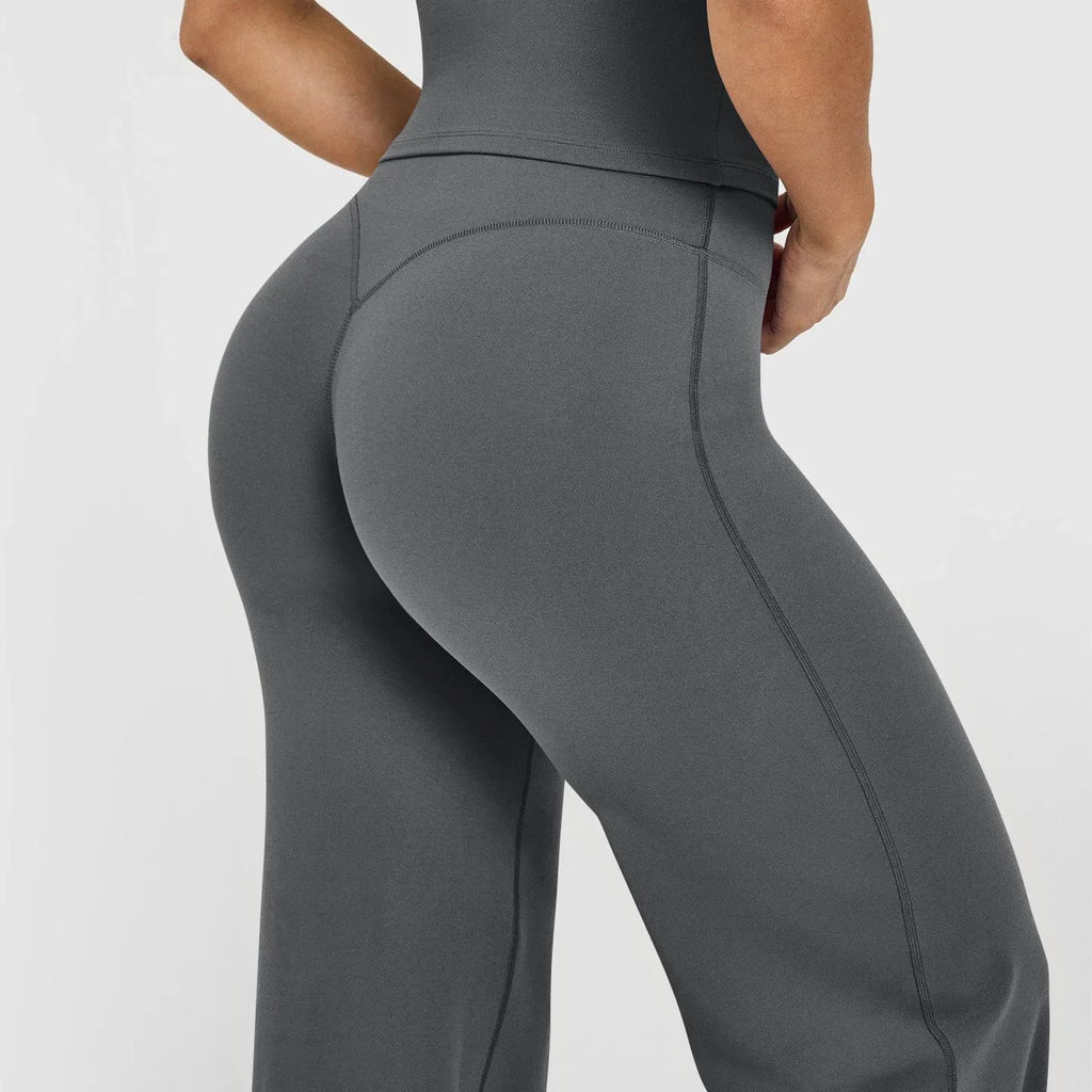 Women's High Waist Wide Leg Flare Lounge Pants – Tummy Control Workout Trousers