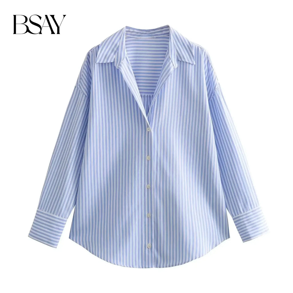 Women's Cotton Oxford Long Sleeve Lapel Blouse – Single-Breasted Street Chic Crop Top