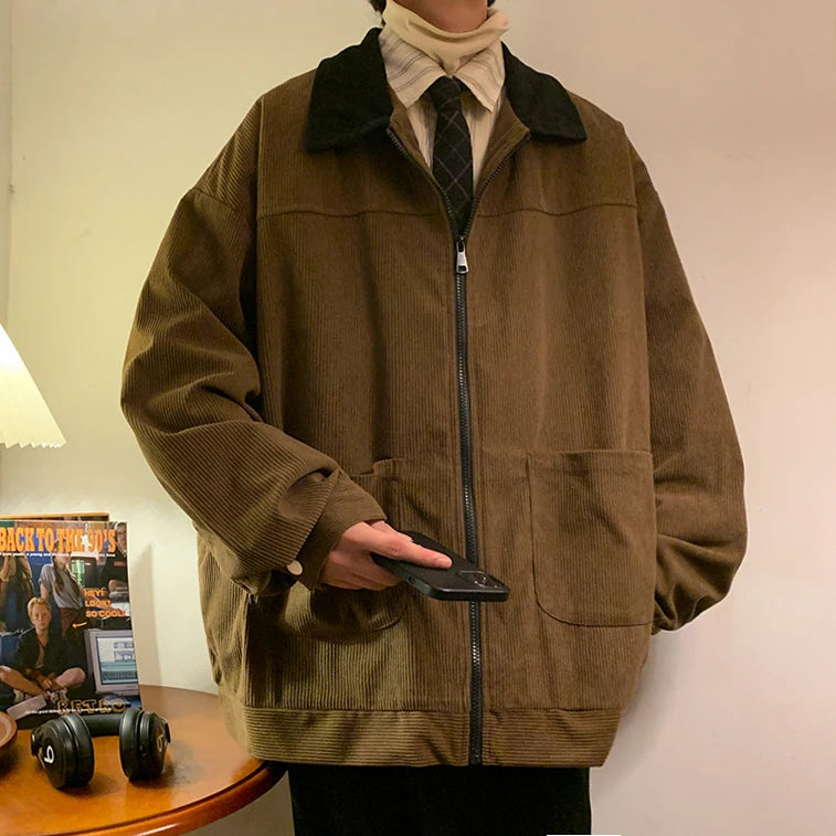 Men's Vintage Bomber Windbreaker Jacket – Loose Cargo Zipper Coat