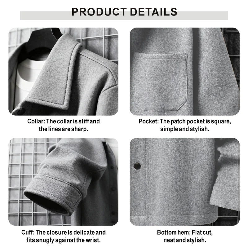 Men's Polyester Brushed Lapel Zipper Jacket – Business Casual Office Coat
