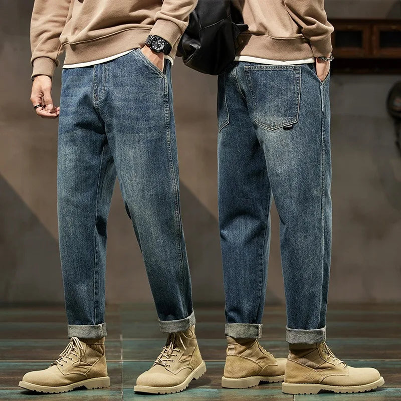 Men's Loose Harem Straight Cargo Denim Jeans – Retro Harajuku Fashion Trousers